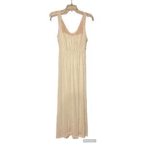 Vintage JCPenney Long Night Gown Pink Floral Stitching Sleeveless Size M READ